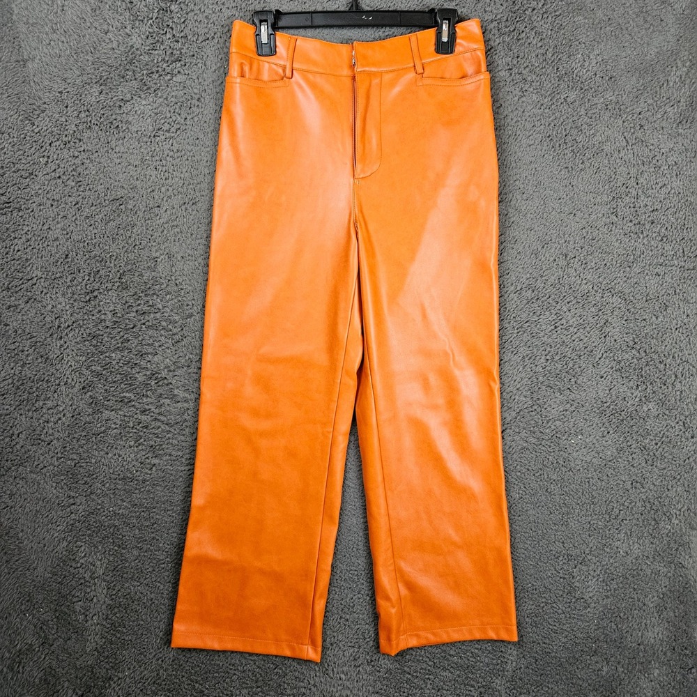 Avec Les Filles Orange Faux Leather High Rise Straight Leg Pants Womens Small